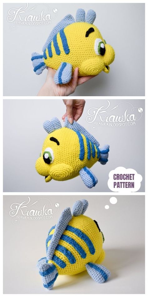 Crochet Flounder Fish Amigurumi Patterns Crochet Flounder, Flounder Fish, Disney Crochet Patterns, Crochet Fish, Crochet Disney, Crochet Animals Free Patterns, Crochet Amigurumi Free, Fun Crochet Projects, Crochet Animal Patterns