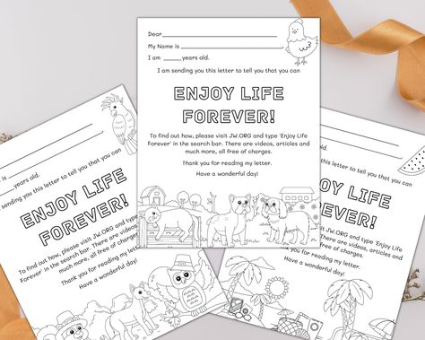 Enjoy Life Forever Jw Letter, Jw Ministry Letter Writing, Jw Sample Letter Writing, Jw Kingdom Letter, Free Printable Stationery Paper Jw, Jw.org Letter Writing, Jw Letters, Letter Writing Samples, Writing Samples