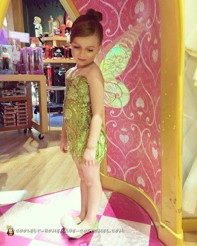 Adorable DIY Tinkerbell Costume Tinkerbell Costume Kids, Girls Tinkerbell Costume, Diy Tinkerbell Costume, Tinkerbell Halloween Costume, Neverland Party, Tinkerbell Dress, Tinkerbell Costume, Sibling Costume, Dino Costume