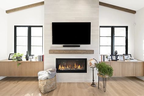 Beach House Fireplace, Beach Fireplace, Led Fireplace, Building A Custom Home, Fireplace Facing, Tv Over Fireplace, Cabin Renovation, Family Room Fireplace, White Fireplace