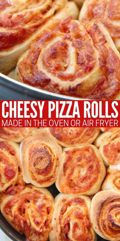 Make delicious homemade pizza rolls in just 30 minutes with this easy recipe! Bake them in the oven, or cook them in an air fryer for a tasty snack, appetizer or meal. These pizza rolls are loaded with cheese and pepperonis, but feel free to add your favorite pizza toppings to make them your own! Cheesy Pasta Recipes, Homemade Pizza Rolls, Pepperoni Rolls, Cheesy Appetizer, Cheesy Pizza, Easy Homemade Pizza, Appetizers Easy Finger Food, Tacos And Burritos, Air Fryer Dinner Recipes