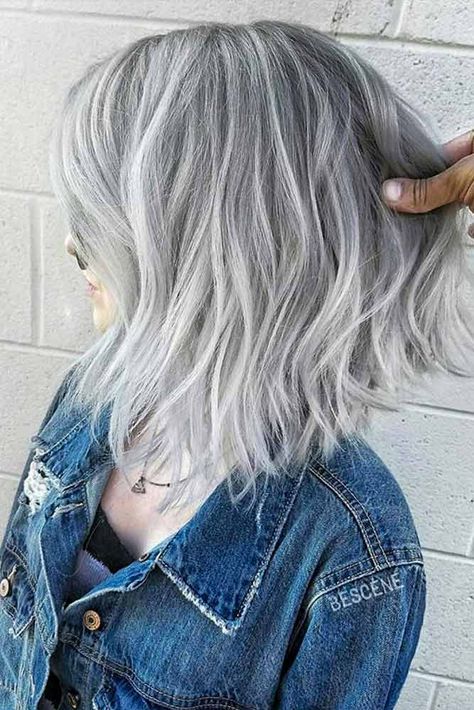 Hair Color Grey Silver, Silver Hair Highlights, Blonde Silver, Gray Balayage, Balayage Bob, Silver Hair Color, Silver Grey Hair, Long Bob Haircuts, Long Gray Hair