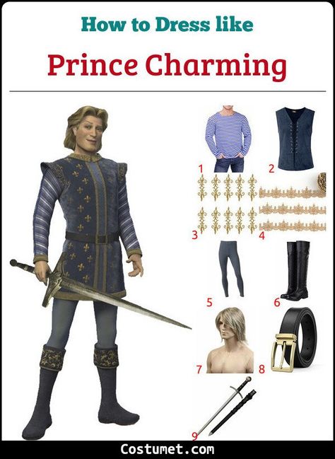 Prince Charming (Shrek) Costume for Cosplay & Halloween Prince Charming Costume Shrek, Prince Charming Shrek Costume, Shrek Costumes Ideas, Shrek Party Costume, Shrek Group Costume, Prince Charming Shrek, Halloween Consumes, Prince Charming Halloween Costume, Shrek Prince