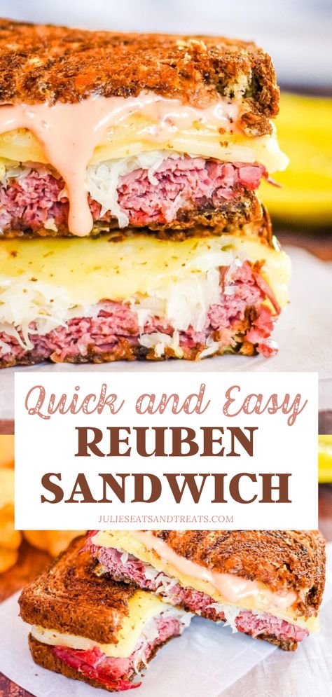 Reuben Sandwich Recipe Easy, Easy Reuben Sandwich, Sandwich With Sauerkraut, Corned Beef Panini, Sandwiches With Sauerkraut, Grilled Rueben Sandwich, Sheet Pan Reuben Sandwiches, Canned Cornbeef Sandwich Recipes, Grilled Reuben Sandwich