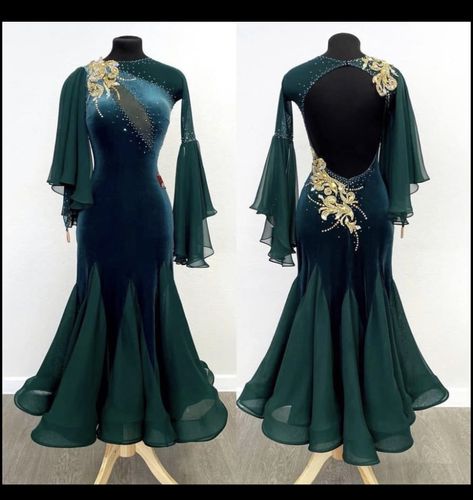 Calcifer Cosplay, Green Fitted Ballroom Dress, Blue Ballroom Dress, Fitted Blue Ballroom Dress, Ballroom And Latin Dresses, Luxury Ballroom Performance Dress, Latin Competition Dress, Smooth Ballroom Dress, Ballroom Dance Competition Dress