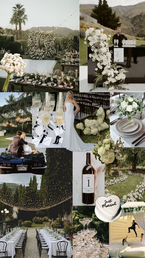 Casa Blanca Wedding Theme, Black And White Wedding Venue Ideas, Sleek Wedding Aesthetic, Minimalist Wedding Details, Courtyard Garden Wedding, Engagement Party Mood Board, Wedding Inspo Timeless, Timeless Old Money Wedding, Classic And Formal Wedding Theme