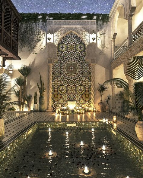 Moroccan Houses, Moroccan Style Interior, Moroccan Aesthetic, Timur Tengah, Moroccan Home Decor, Style Marocain, Indoor Swimming Pool, تصميم داخلي فاخر, Moroccan Homes