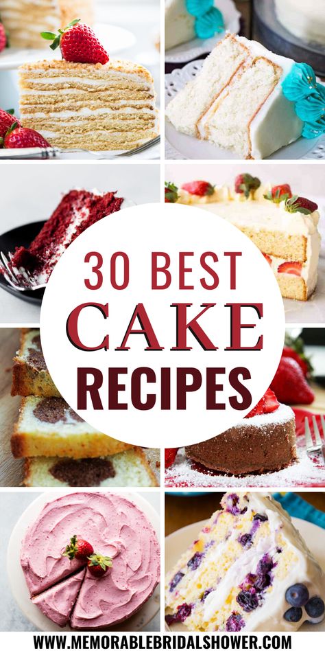 Having a wedding, bridal shower, birthday, baby shower, holiday get together or any other type of party here are the best cake recipes to bake. Whether you want a chocolate cake, carrot cake, vanilla cake, bundt cake, coffee cake or banana cake, you will find a recipe that suits your need. Don’t have a party coming up, no worries! These cakes can also be baked and eaten at any time. #cakerecipes #homemadecake #cakes #dessert Professional Cake Recipes Baking, Bake A Cake Like A Bakery, Cake To Bake With Friends, Cake Bake Shop Recipe, Great Cake Flavors, Diy Cake Flavors, Layered Cakes Ideas, Cake For Non Cake Lovers, Most Delicious Cake Ever