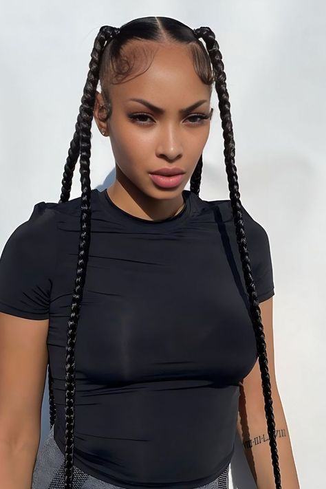 Two Double Braided Ponytails Two Ponytails, Sleek Updo, Blonde Braids, Braids With Beads, Braids With Curls, Braids With Weave, Slick Hairstyles, Edgy Hair, Braided Hairstyles For Black Women