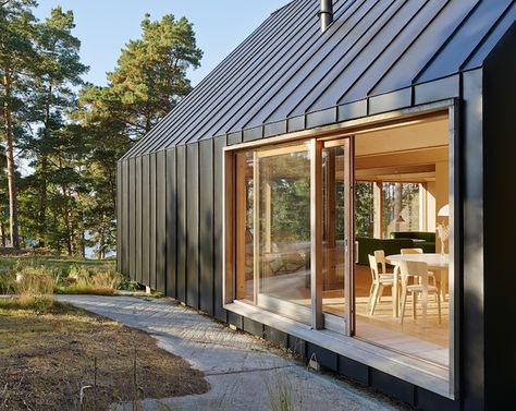 Modern Metal-Clad House Husarö is Nestled High on a Swedish Island Hillside | Inhabitat - Green Design, Innovation, Architecture, Green Building Tham Videgård, Nordic Cabin, House Cladding, Modern Barn House, Shed Homes, Barn Style House, Hus Inspiration, Modern Barn, House Extensions