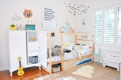 Compact and versatile, it’s no surprise that the IKEA Kura bed remains a firm… Baby Zimmer Ikea, Ikea Bed Hack, Ikea Kura Bed, Modern Bunk Beds, Kids Rooms Inspo, Kura Bed, Ikea Kura, Ikea Kids, Ikea Bed