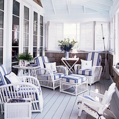 Favorite Summer Porches - City Farmhouse Beautiful Porches, Beach House Porch, Haint Blue Porch Ceiling, Blue Porch Ceiling, Beach Porch, Sunroom Decor, Alfresco Living, Pretty Porches, Porch Party