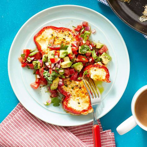 Colorful bell pepper rings stand in for bread in this healthy version of egg in a hole. Cook an egg inside the peppers and top with a vibrant avocado salsa for a cheerful breakfast. Breakfast Challenge, Rings Stand, Pepper Rings, Avocado Salsa Recipe, Egg In A Hole, Recipe Art, Overnight Oat, Egg Recipes For Breakfast, Vegetarian Keto