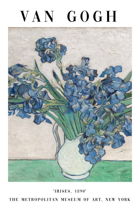 Poster Wall Layout, Flower Bouquet Background, Flower Art Collage, Van Gogh Iris, Apartment Prints, Room Coquette, Bedroom Wishlist, Blue Lilies, Van Gogh Wallpaper