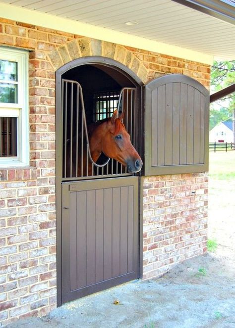 Dutch Doors and Brick Stable Stable Exterior, Stalls Ideas, Beautiful Stables, Barns And Stables, Horse Barn Doors, Horse Stalls Doors, Dream Barn Stables, Stall Doors, Equine Barns