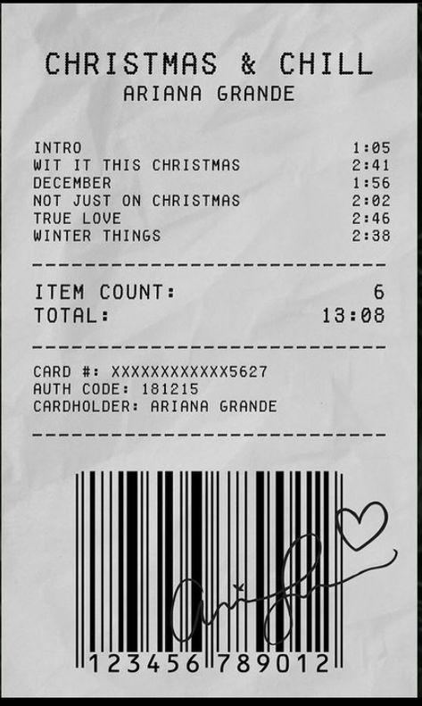 Ariana Grande Receipt, Album Receipts, Receipt Design, Album Receipt, Ariana Grande Singing, Ariana Grande Images, Ariana Grande Album, Beautiful Wallpapers For Iphone, Black And White Prints