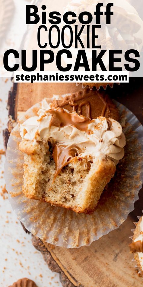 Cookie Topped Cupcakes, Biscoff Filling Recipe, Cookie Butter Biscoff Recipes, Biscoff Cookie Cupcakes, Biscoff Sauce Recipe, Stuffed Biscoff Cookies, Cookie Butter Mousse, Biscoff Crumble Cookie Recipe, Cookie Butter Filling