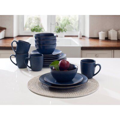 Gourmet Basics by Mikasa Juliana 16 Piece Dinnerware Set, Service for 4 Blue Dinnerware Sets, Square Dinnerware Set, Speckle Glaze, Blue Dinnerware, White Dinnerware, Blue Plates, Dinner Sets, Salad Plates, Dinnerware Set