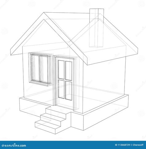 Small house sketch. 3d illustration. Wire-frame style Tiny Home Drawing, Small House Sketch, Real Drawing, Home Drawing, House Sketch, 3d Building, 3d Drawings, Wire Frame, Single Person