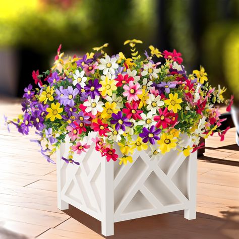 PRICES MAY VARY. Set Includes: This package features a selection of 12 vibrant and colorful artificial daisy bundles, artificial outdoor plants for spring summer garden, outdoor flowers that look real. Superior Material: Outdoor fake plants & flowers are cafted from premium silk material for the daisies and plastic for the eucalyptus leaves, offering excellent UV protection and all-weather resilience, ensuring perennial blooming through all seasons. Versatile Decorations: These exquisite artific Patio Windows, Summer Deco, Window Sills, Artificial Plants Outdoor, Outdoor Flowers, Real Plants, Eucalyptus Leaves, Plants Flowers, Fake Plants