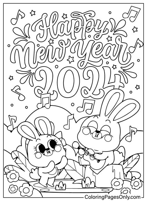 New Years Drawing Ideas, New Year's Drawings, Happy New Year Signs, New Year Coloring Pages, Adult Colouring Printables, Adult Coloring Designs, Truck Coloring Pages, Free Adult Coloring Pages, Happy New Year 2024