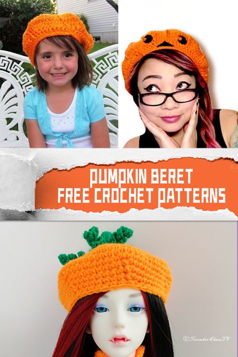 FREE Pumpkin Beret Crochet Patterns - iGOODideas.com Creepy Cute Crochet, Pumpkin Beret, Beret Crochet, Cute Crochet Patterns, Beret Style, Crochet Beret, Valentines Day Baby, Pumpkin Picking, Crochet Pumpkin