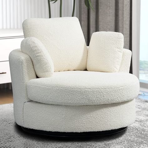 Corner Chair Bedroom, Arm Chair Corner, White Bedroom Chair, White Swivel Chairs, Round Sofa Chair, Round Swivel Chair, Bathroom Chair, Big Comfy Chair, Chair For Bedroom