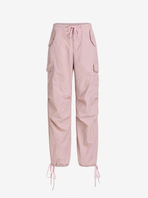 Drawstring Wide Leg Cargo Pants - Light Pink S Light Pink Cargo Pants, Parachute Cargo Pants, Pink Cargo Pants, Parachute Cargo, Wide Leg Cargo Pants, Sweater Dress Casual, Color Decoration, Plus Swimwear, Pants Fit