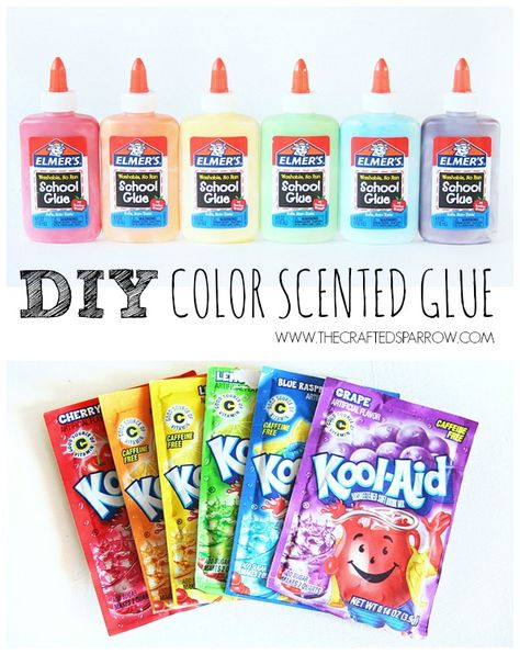 DIY Color Scented Glue Tutorial! Make bright and colorful scented school glue using different colors of Kool-Aid packets. Kids Activity Ideas, Homemade Puffy Paint, Diy Scent, Children Crafts, Children Activities, Kid Projects, School Glue, Paint Diy, Family Diy