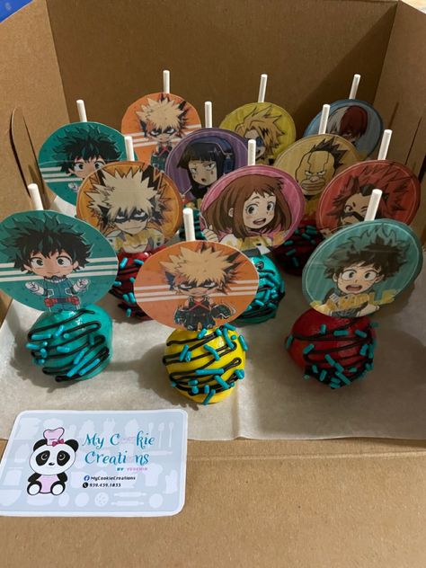 Deku Birthday Party, Demon Slayer Cake Pops, Mha Birthday Cakes, Mha Birthday Party Ideas, My Hero Academia Cupcakes, My Hero Academia Party Decorations, Bakugou Cake, Demon Slayer Cupcakes, Anime Party Ideas Decor