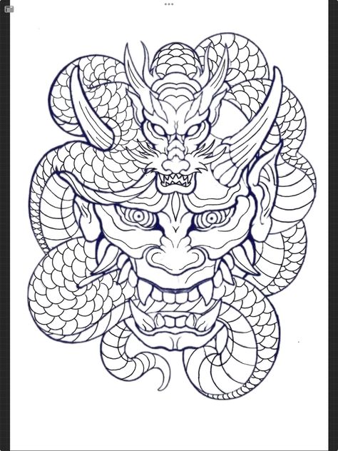 Oni Mask Dragon Tattoo, ဗြဲခေါင်း Tattoo, Dragon Face Tattoo Design, Possession Art, Chest Tattoo Design, Tattoo Japonais, Japanese Stencil, Mascara Oni, Foo Dog Tattoo Design