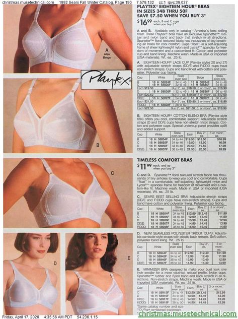 1992 Sears Fall Winter Catalog, Page 190 - Christmas Catalogs & Holiday Wishbooks Ladies Clothing Catalogs, Playtex Bras, Diy Bra, Sears Catalog, Lingerie Catalog, Retro Lingerie, Bra Models, 1990s Fashion, Christmas Catalogs