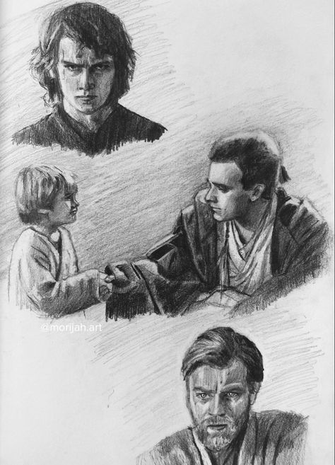 How To Draw Anakin Skywalker, Anakin Skywalker Sketch, Obi Wan Kenobi Drawing, Obi Wan Drawing, Anakin Sketch, Star Wars Drawings Sketch, Starwars Art Drawing, Anakin Drawing, Star Wars Art Drawings Sketch