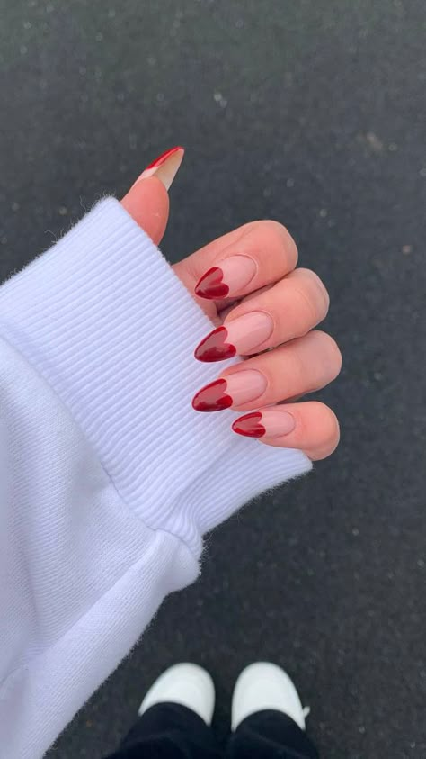 Red Wedding Nails, Heart Tip Nails, Italy Nails, February Nails, Valentines Day Nails, Red Nail, New Nails, Nail Idea, Tip Nails