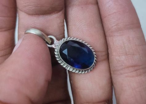 Blue Sapphire Pendant, Style Art Deco, Art Deco Pendant, Graduation Ceremony, Sapphire Pendant, Solitaire Pendant, Oval Pendant, Handmade Pendant, Girls Fashion