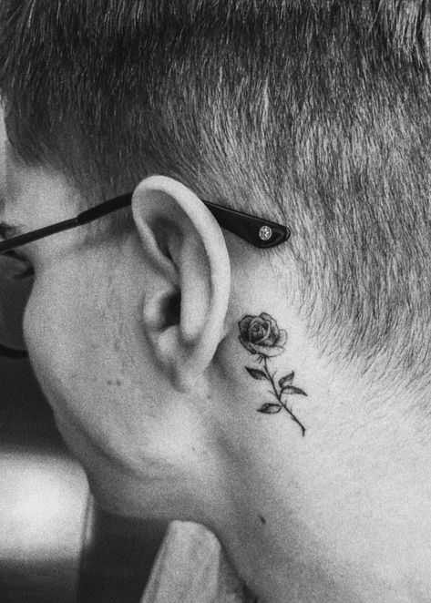 Rose Tattoo Behind Ear Men, Rose Behind Ear Tattoo Men, Rose Tattoo Men Neck, Rose Neck Tattoo Men, Neck Rose Tattoo, Rose Behind Ear Tattoo, Behind Ear Tattoo Men, Rose Tattoo Men, Rose Tattoo Behind Ear