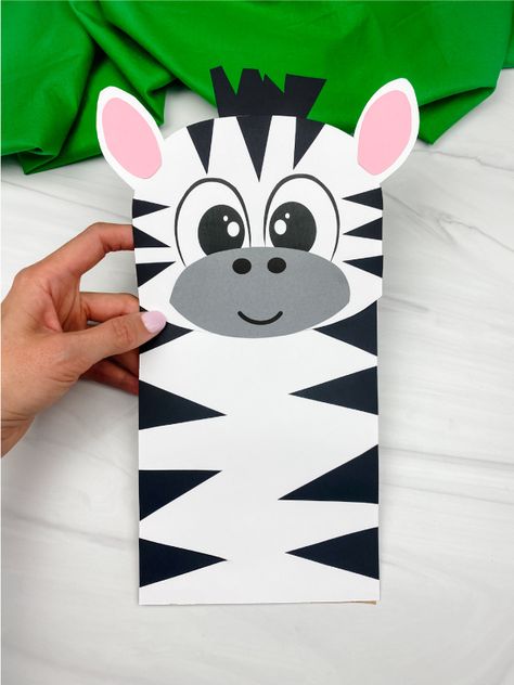 Zebra Paper Bag Puppet, Zebra Paper Craft, Zebra Template Free Printable, Zebra Crafts Preschool, Zebra Crafts For Kids, Paper Bag Puppets Printable Free, Paper Bag Animals, Wild Animals Crafts For Kids, Zebra Puppet