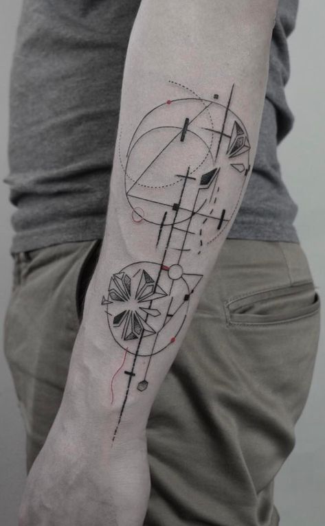 24 Creative Arm Tattoo Designs For Men That All Women Love. A simple linework or geometric design is more than enough to create something unique! Fibonacci Tattoo, Wrist Band Tattoo, Simple Hand Tattoos, Geometric Line Tattoo, Science Tattoos, Dot Tattoos, Cool Arm Tattoos, Tattoo Master, Geometric Tattoo Design