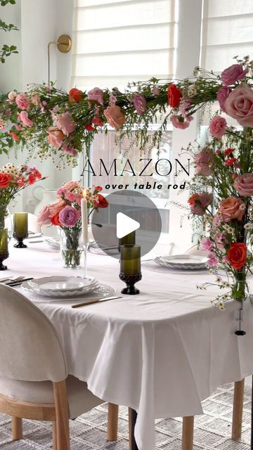 Elizabeth Novoa & Alexa Mason (mother & daughter) on Instagram: "AMAZON OVER THE TABLE ROD  Comment “LINK” and be following us to receive a dm with a link to this over the table rod and more!  We cannot wait to use this over the table rod this holiday season!! The possibilities are endless and you can create so many gorgeous tablescapes with it. Highly recommend if you love entertaining and want to take your decor to the next level! It would be adorable for kiddo birthdays too 🥹❤️  #amazonhome #flowerarranging #ltkhome #homedecorlovers  #interiordecoratingideas #parisianinterior #anthrohome  #flowerarrangements  Amazon home finds, interior decorating, floral centerpiece" Over The Table Rod Diy, Over The Table Rod Decor, Over The Table Rod, Gorgeous Tablescapes, Table Arch, Parisian Interior, Amazon Home Finds, Spring Brunch, Setting The Table