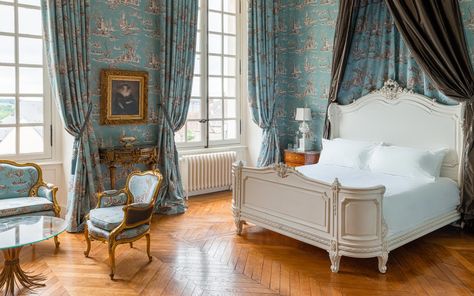 This New Hotel Will Make You Feel Like French Royalty in an 18th-century Chateau | Travel + Leisure French Chateau Bedroom, Chateau Bedroom, French Chateau Interiors, French Castle, Chateaux Interiors, Chateau Hotel, French Castles, White Oak Floors, Apartment Style