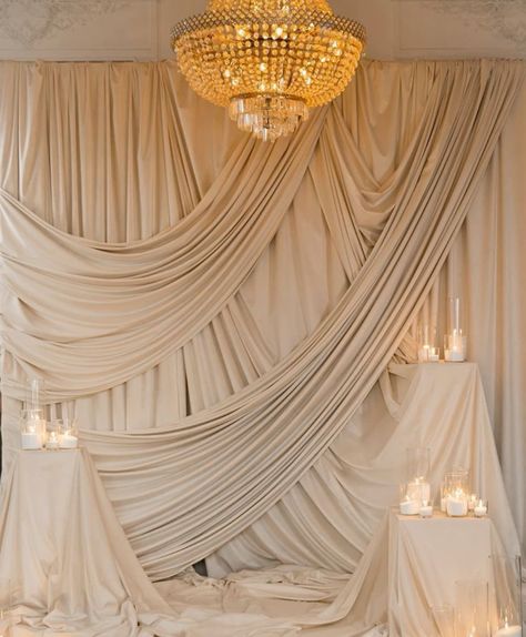 Elevate your wedding ceremony & reception with luxurious drapes! From romantic wall draping to elegant ceiling designs, create the perfect ambiance for your big day. Soft, flowing fabrics add a fairy-tale touch to any ceremony, dinner party, or wedding venue. Save this pin for wedding decor inspiration & shop the look! #WeddingDrapes #WeddingDecor #ElegantWedding #LuxuryWedding #EventStyling #FairyTaleWedding #WeddingBackdrop #WeddingReceptionIdeas #PinterestWeddings #DreamWedding Aesthetic Backdrop Ideas, Fabric Draping Wedding, Curtain Draping, Draping Backdrop, Wall Draping, Wedding Drapes, Backdrop Engagement, Backdrop Draping, Ceiling Drapery