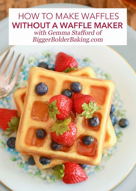 How To Make Waffles Without A Waffle Maker | Making waffles without a waffle maker is not only possible, but makes waffles just as crunchy, light, and delicious as if you had! @gemmastafford @biggerbolderbaking Waffle Batter Recipe, Classic Waffle Recipe, Making Waffles, Make Waffles, Fresh Juice Recipes, Bread Scoring, Chocolate Crepes, Waffle Maker Recipes, How To Make Waffles