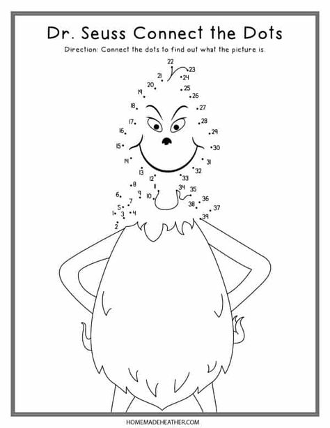 Grinch Worksheets Free Printable, Homeschooling Worksheets, Grinch Coloring Pages, Beach Activity, Dot To Dot Printables, Grinch Crafts, Free Kids Coloring Pages, Dot Worksheets, Activity Sheets For Kids