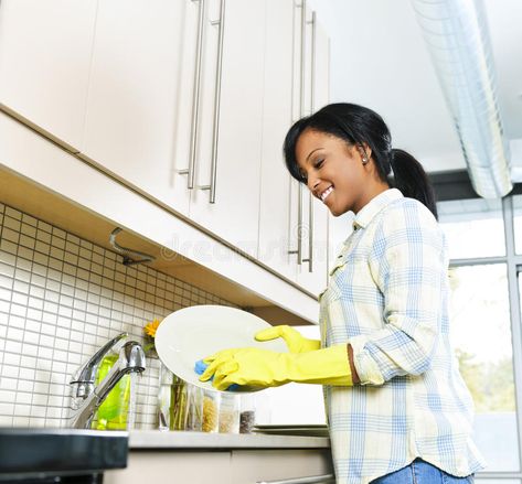 Young woman washing dishes. Smiling young black woman washing dishes in kitchen , #Aff, #washing, #dishes, #Young, #woman, #black #ad Woman Washing Dishes, Happiness Is A Choice, Young Black, Washing Dishes, Mindfulness Practice, In Kitchen, Young Woman, Black Women, Gloves