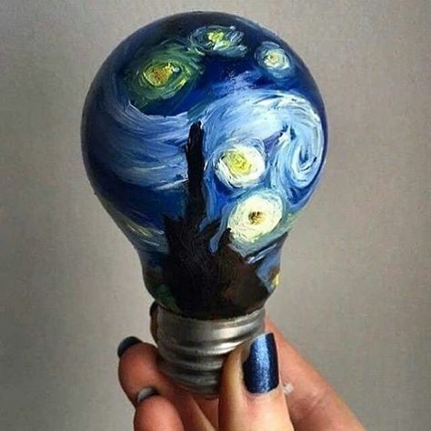 @Regrann from @sketch_daily -  Starry Night Artist: @c_lachal.art - @art_daily #Regrann #art #vangogh by batbase_fanclub_brazil Bulb Painting, Light Bulb Art, Starry Night Painting, Arte Van Gogh, Cd Art, The Starry Night, Van Gogh Art, Arte Inspo, Night Painting