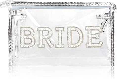 Bride Makeup Bag Bride Gifts Pearl Rhinestone Letter Patch Clear PVC Water-resistant Portable Zipper Cosmetic Toiletry Travel Organizer for Bridal Shower Wedding day Bachelorette Party Bride Makeup Bag, Bright Makeup, Rhinestone Letters, Perfect Bride, Travel Organizer, Bride Makeup, Travel Organization, Travel Toiletries, Bridal Shower Gifts