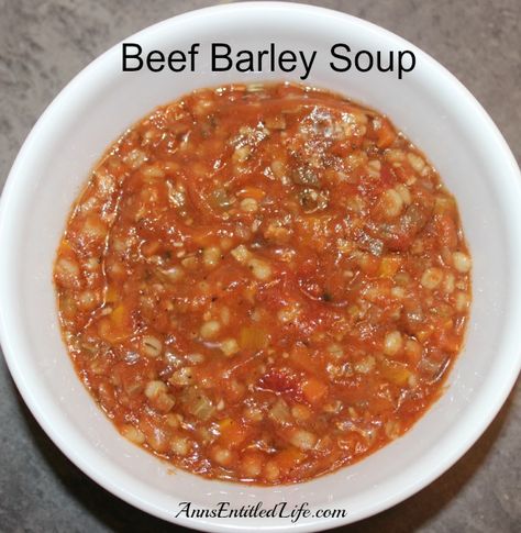 Beef Barley Soup Recipe; This hearty Beef Barley Soup Recipe is delicious and satisfying. Ground beef or cubed beef, carrots, onions and celery along with spices and barley make for a best-ever Beef Barley Soup. http://www.annsentitledlife.com/recipes/beef-barley-soup-recipe/ Made this!! Awesome!!! Barley Soup Recipe, Beef Barley, Beef Barley Soup, Chili Soup, Barley Soup, Savory Soups, Soup And Stew, Soup And Sandwich, Homemade Soup