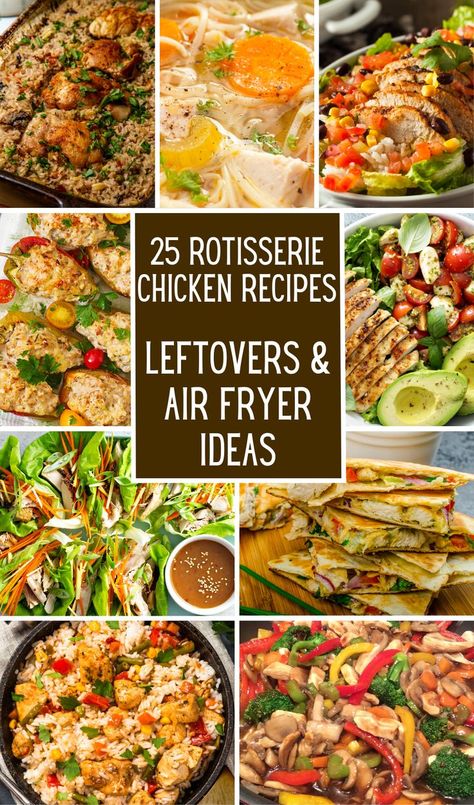 Revamp your mealtime with our exciting collection of 25 Rotisserie Chicken Recipes! We've curated an array of mouth-watering ideas from comforting casseroles to light salads, perfect for your leftover chicken or your air fryer wonders. Breathe new life into that rotisserie chicken sitting in your fridge or step up your air fryer game. Click to uncover these creative and delectable chicken concoctions now! #RotisserieChickenRecipes Air Fryer Rotisserie Recipes, Recipe Using Leftover Chicken, Easy Rotisserie Chicken Recipes, Air Fryer Ideas, Rotisserie Chicken Recipes Healthy, Chicken Sitting, Rotisserie Chicken Recipes Leftover, Leftover Ideas, Rotisserie Chicken Recipe