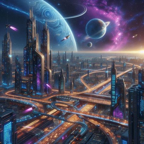 Galactic super city...🌃🌆 . . . #supercity #galactic #universe #creativeart #aiart #aiartist #aicommunity Kota Masa Depan, Futuristic Cityscape, Futuristic Building, Twilight Sky, Web Gallery, Free Printable Wall Art, Atmospheric Phenomenon, Witch Decor, Futuristic City