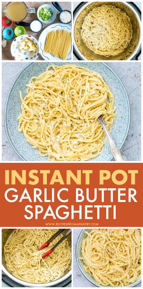 Instant Pot Cheesy Garlic Butter Spaghetti is the ultimate comfort food! So rich and creamy, it is made with just 8 everyday pantry essentials. This Instant Pot Spaghetti is a true dump and start recipe that is satisfying, delicious and SO easy to make. Just the thing when you need to get supper on the table fast! #instantpot #instantpotrecipes #instantpotspaghetti #pressurecooker #pressurecookerrecipes #pressurecookerpasta #instantpotpasta Cheesy Garlic Spaghetti, Instant Pot Butter Noodles, Spaghetti Recipes Instant Pot, Garlic Butter Spaghetti, Butter Spaghetti, Pressure Cooker Pasta, Empty Fridge, Instant Pot Spaghetti, Garlic Spaghetti